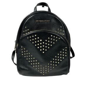 Michael Kors Abbey Medium Backpack Womens Bag Chevron Studded Travel Black Gold